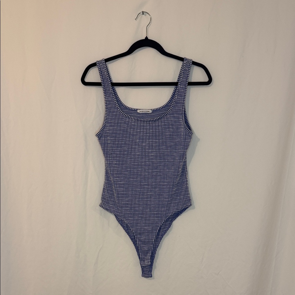 Caution To The Wind Blue Checkered Bodysuit